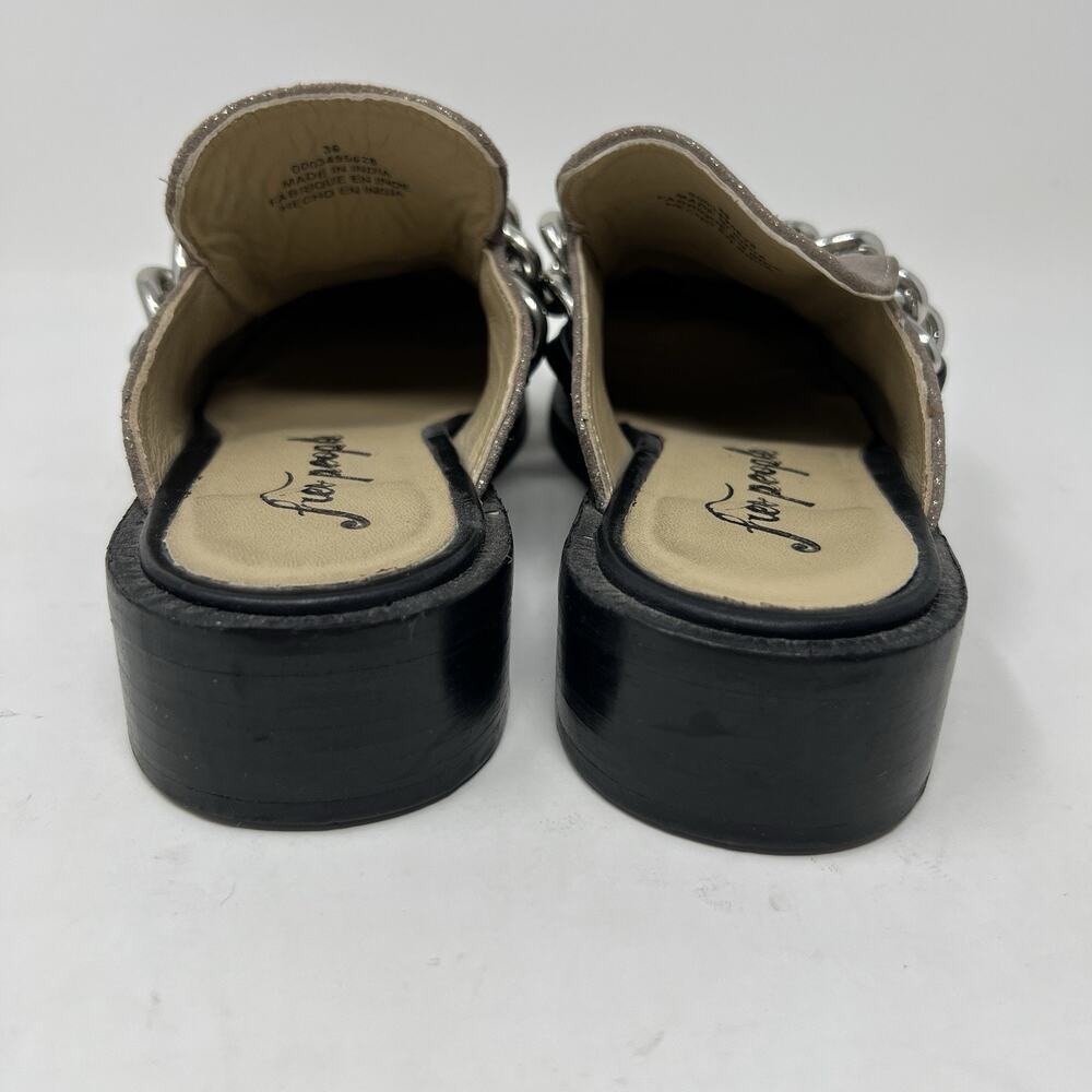 Free People EU 36 Women's Size 5.5-6 Vida Silver Metallic Chain Leather Mules - Picture 9 of 11